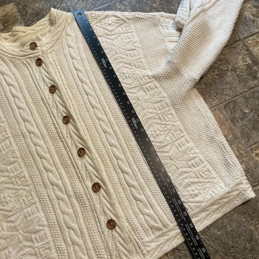 Vintage L.L. Bean Cream Cable Knit Button Up Cardigan Sweater Size XL - Picture 7 of 7